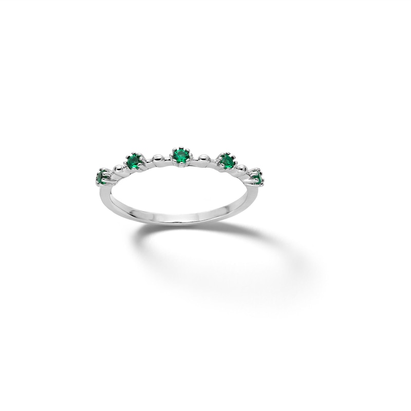 Sterling Silver Green CZ Flower Station Ring - Size 7