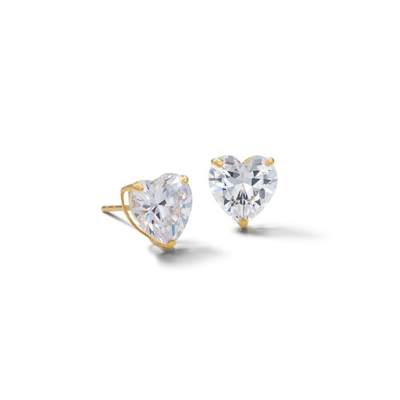 10K Solid Gold CZ Heart Studs