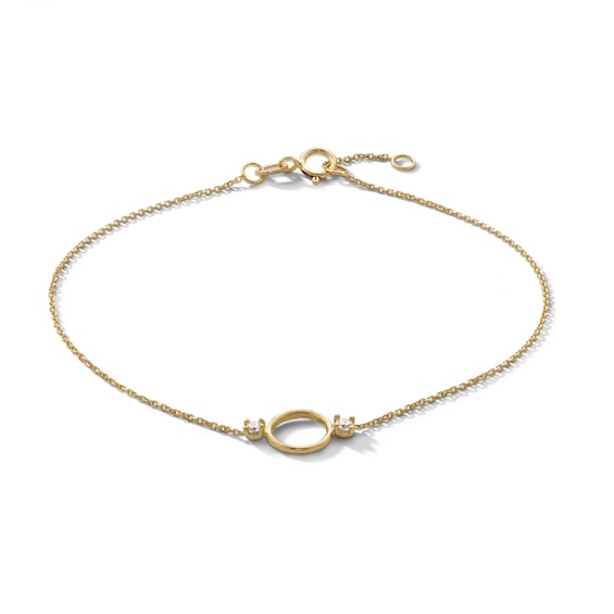 10K Solid Gold CZ Open Circle Bracelet - 7.5