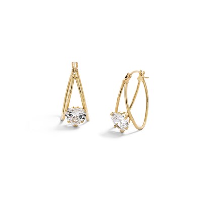 10K Gold CZ Heart Open Double Hoops