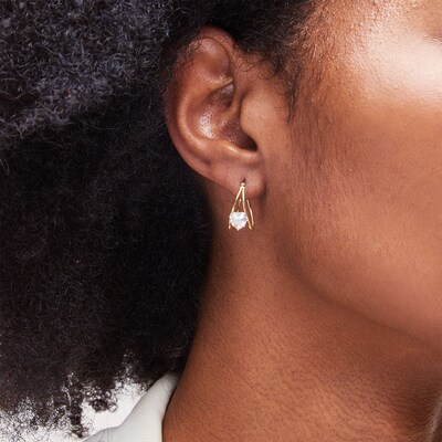 10K Gold CZ Heart Open Double Hoops