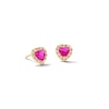 Thumbnail Image 0 of 10K Solid Gold CZ and Synthetic Ruby Red Heart Halo Studs