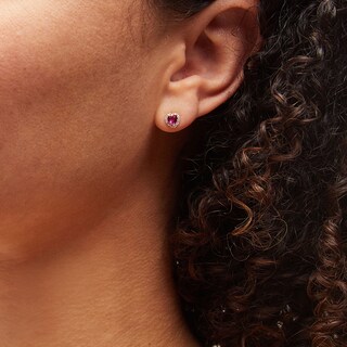 10K Solid Gold CZ and Synthetic Ruby Red Heart Halo Studs