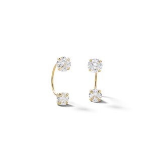 10K Semi-Solid Gold CZ Double Stone Telephone Studs