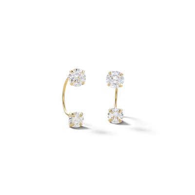 10K Semi-Solid Gold CZ Double Stone Telephone Studs