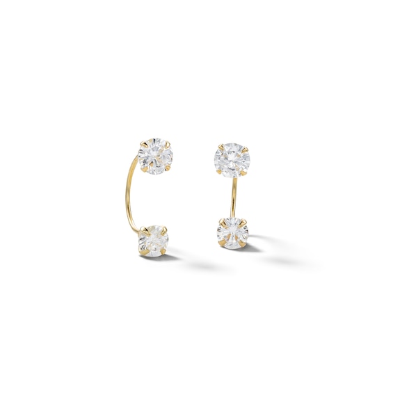 10K Semi-Solid Gold CZ Double Stone Telephone Studs