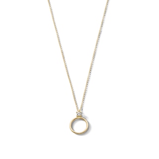 10K Solid Gold CZ Open Circle Pendant - 16" + 2"