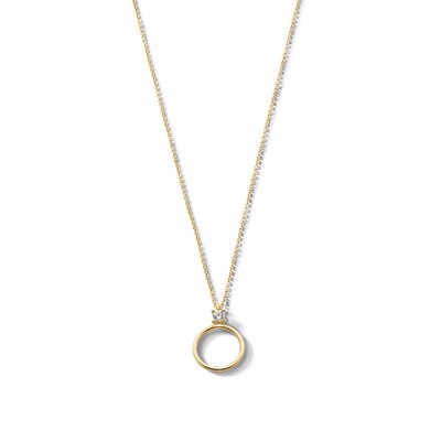 10K Solid Gold CZ Open Circle Pendant - 16" + 2"