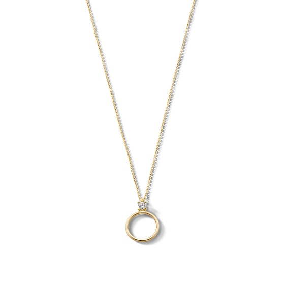 10K Solid Gold CZ Open Circle Pendant - 16" + 2"