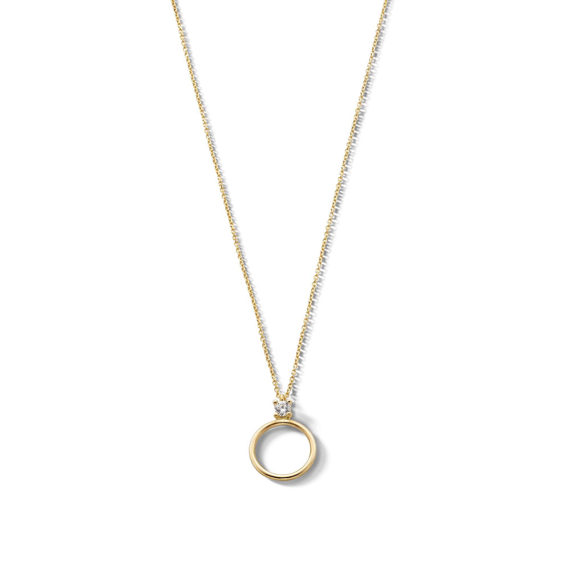 10K Solid Gold CZ Open Circle Pendant - 16" + 2"