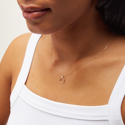10K Solid Gold CZ Open Circle Pendant - 16" + 2"
