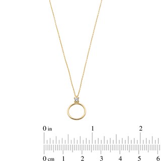 10K Solid Gold CZ Open Circle Pendant - 16" + 2"