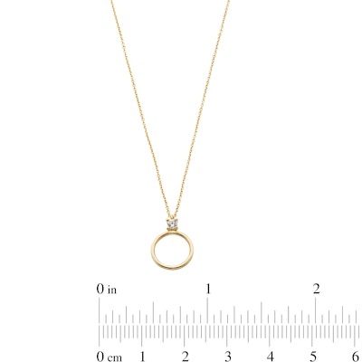 10K Solid Gold CZ Open Circle Pendant - 16" + 2"
