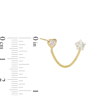 10K Semi-Solid Gold CZ Heart and Star Chain Stud