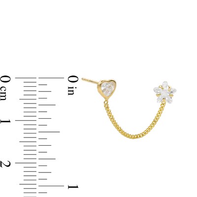 10K Semi-Solid Gold CZ Heart and Star Chain Stud