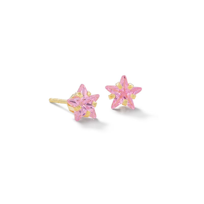 10K Semi-Solid Gold Pink CZ Star Studs