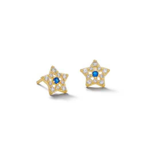 10K Gold CZ Blue and White Star Studs