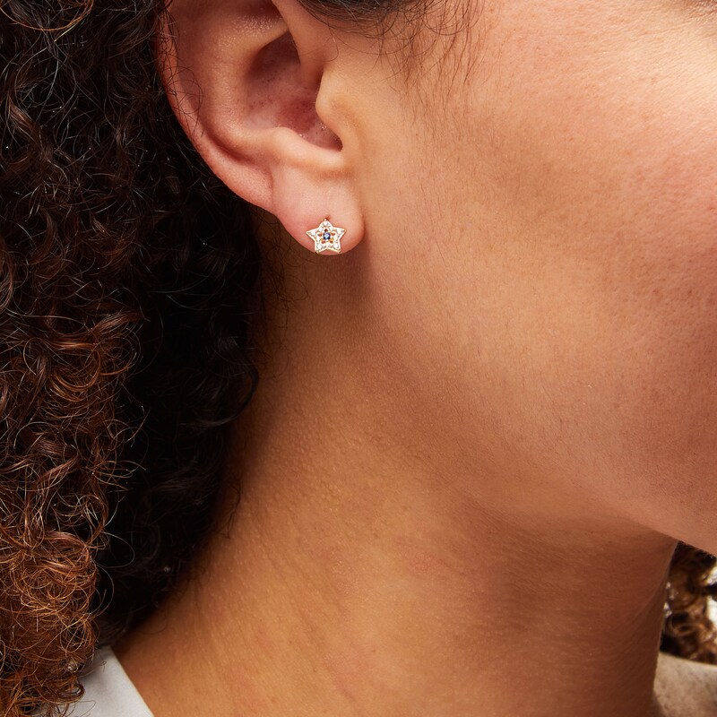 Main Image 2 of 10K Gold CZ Blue and White Star Studs