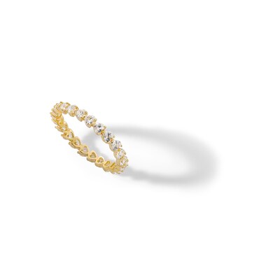 10K Solid Gold CZ Heart Eternity Band Ring - Size 7
