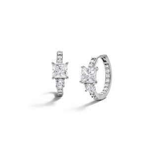 Sterling Silver CZ Round and Square Huggies
