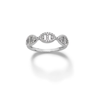Sterling Silver CZ Gucci Chain Link Ring - Size 7