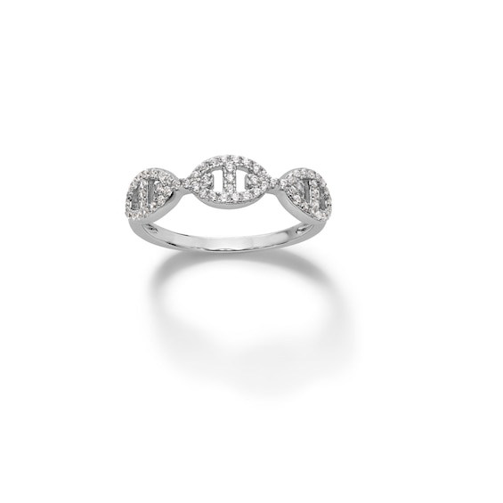 Sterling Silver CZ Gucci Chain Link Ring - Size 7