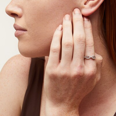 Sterling Silver CZ Gucci Chain Link Ring - Size 7