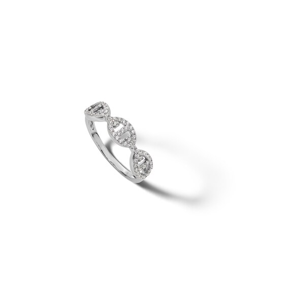 Sterling Silver CZ Gucci Chain Link Ring - Size 7