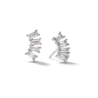 Sterling Silver CZ Baguette Fan Studs