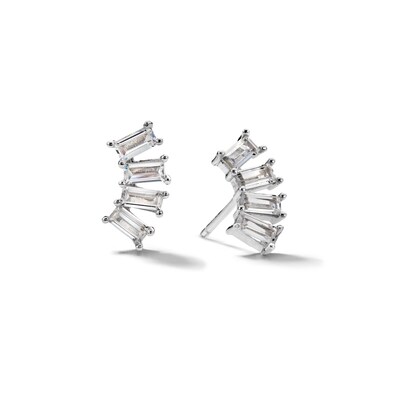 Sterling Silver CZ Baguette Fan Studs