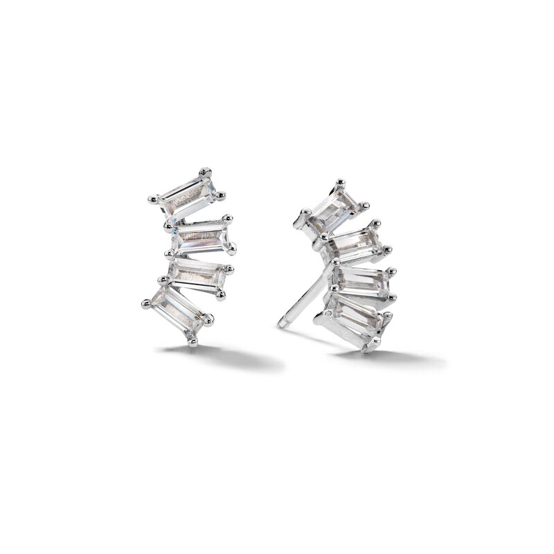 Sterling Silver CZ Baguette Fan Studs