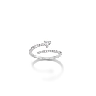 Solid Sterling Silver CZ Heart Bypass Wrap Ring - Size 7
