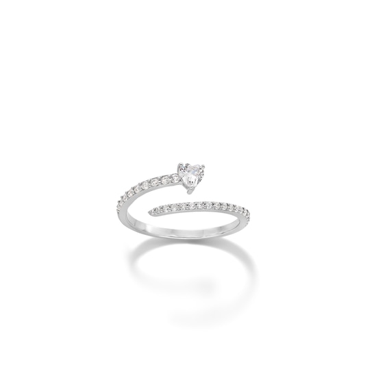 Sterling Silver CZ Heart Bypass Ring - Size 7