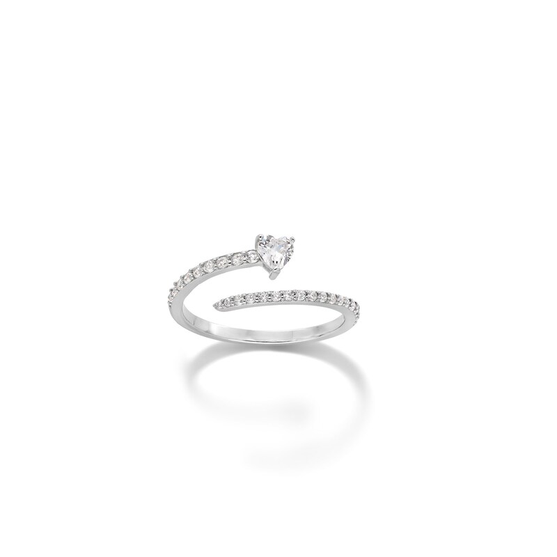 Solid Sterling Silver CZ Heart Bypass Wrap Ring - Size 7