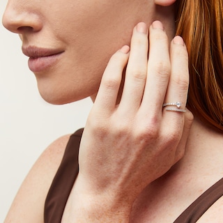 Solid Sterling Silver CZ Heart Bypass Wrap Ring - Size 7
