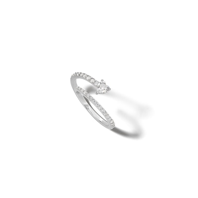 Solid Sterling Silver CZ Heart Bypass Wrap Ring - Size 7