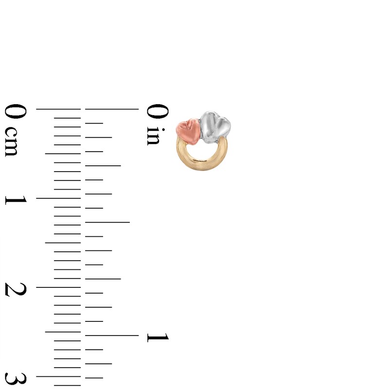 Child's 14K Semi-Solid Tri-Tone Gold Double Heart Circle Studs
