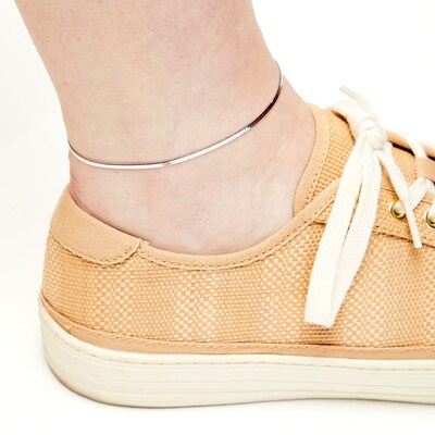 Sterling Silver Herringbone Chain Anklet Made in Italy - 9" + 1"
