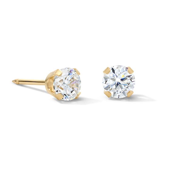 14K Solid Gold CZ 4mm Piercing Studs