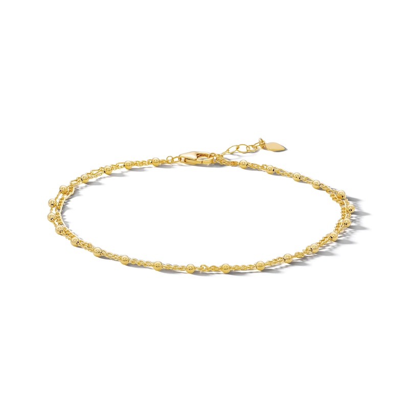 10K Gold Bonded Figaro and Bead Double Chain Anklet - 10"