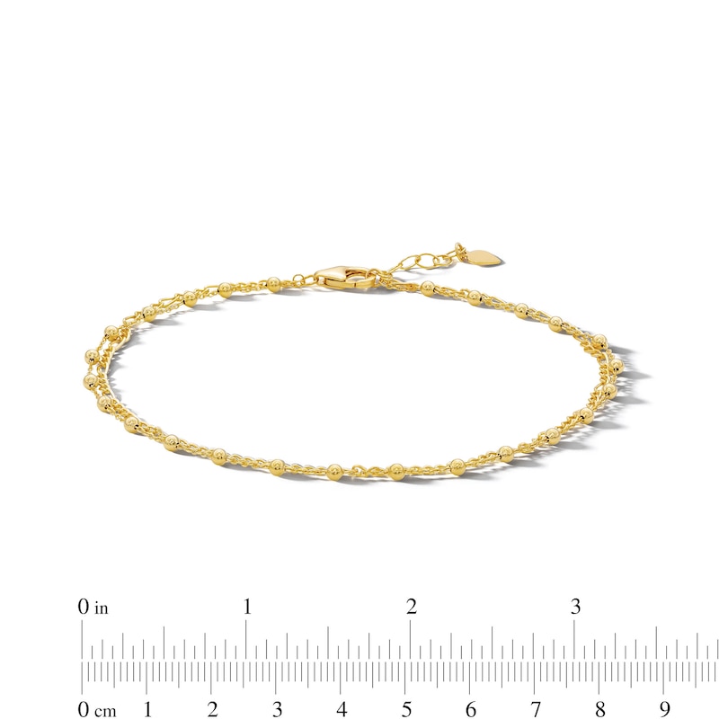 10K Gold Bonded Figaro and Bead Double Chain Anklet - 10"