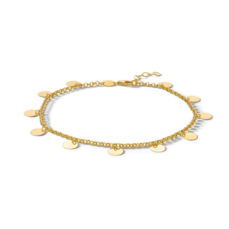 10K Gold Bonded Disk Rolo Chain Anklet - 10"