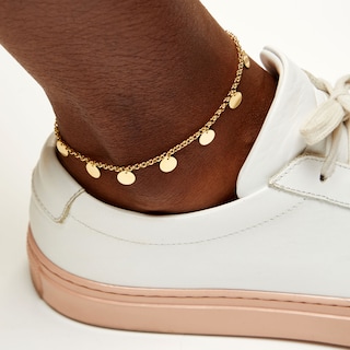 10K Gold Bonded Disk Rolo Chain Anklet - 10"