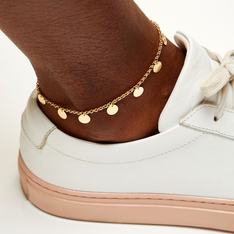 Main Image 2 of 10K Gold Bonded Disk Rolo Chain Anklet - 10"
