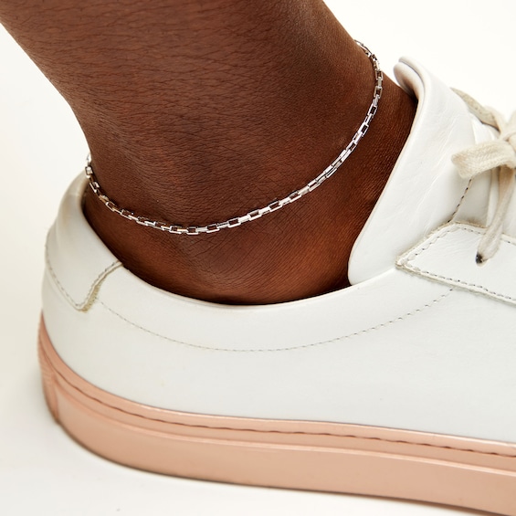 Sterling Silver Long Box Chain Anklet Made in Italy - 10"