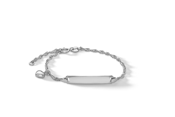 Child's Sterling Silver Singapore ID Heart Chain Bracelet Made in Italy