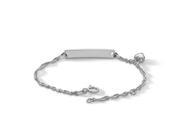 Child's Sterling Silver Singapore ID Heart Chain Bracelet Made in Italy