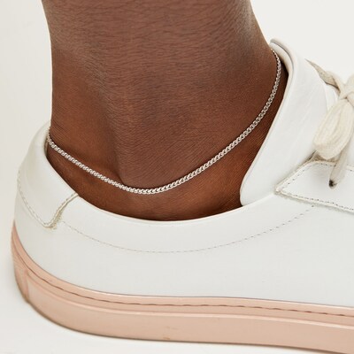 Sterling Silver Diamond-Cut Curb Chain Anklet Made in Italy - 10"
