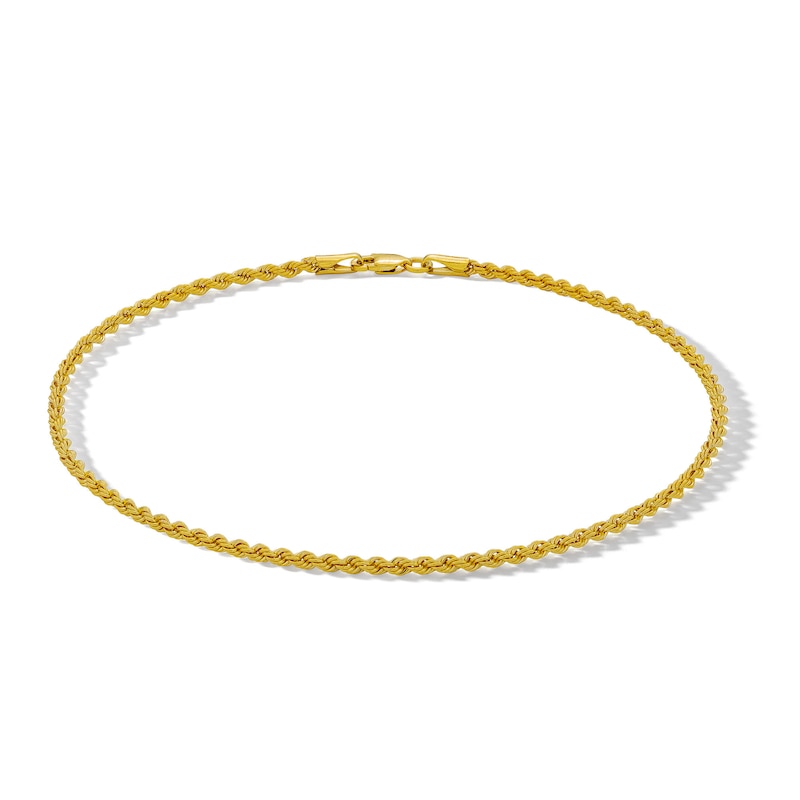 10K Hollow Gold Rope Chain Anklet - 10"