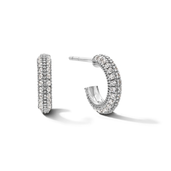 ​​​​​​​Sterling Silver CZ Pavé Mini Hoops